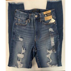Distressed Aeropostale Womens Super high-Rise Skinny Jeggings 2R Blue Denim